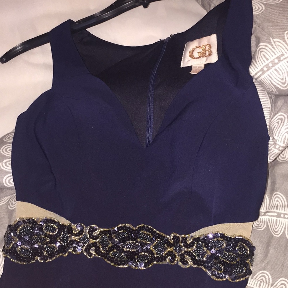 Navy blue mermaid style prom dress